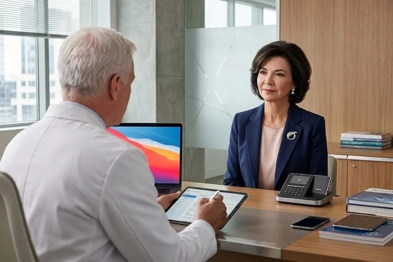 Médecin échangeant avec sa patiente lors de la consultation